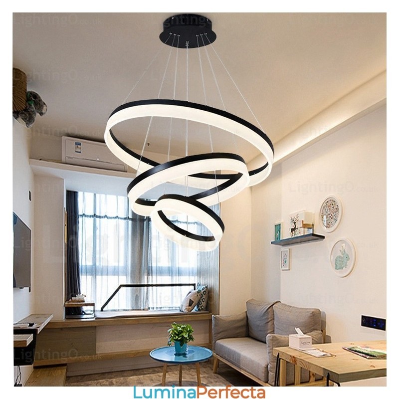 Lampă suspendată Wi Fi Smart Dimmable cu 3 inele, modernă și contemporană, cu abajur din acril