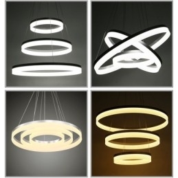 Lampă suspendată Wi Fi Smart Dimmable cu 3 inele, modernă și contemporană, cu abajur din acril