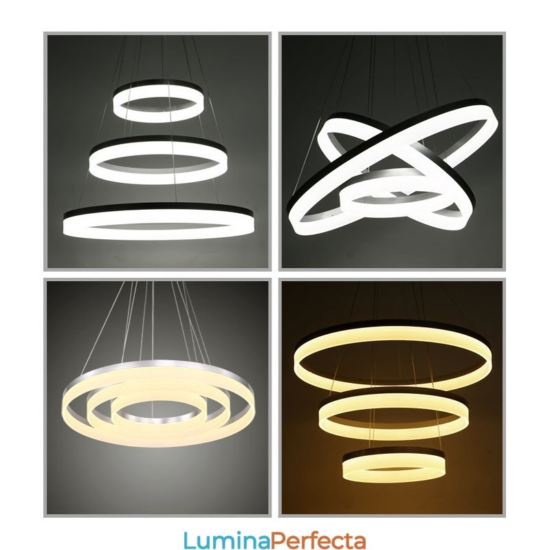 Lampă suspendată Wi Fi Smart Dimmable cu 3 inele, modernă și contemporană, cu abajur din acril