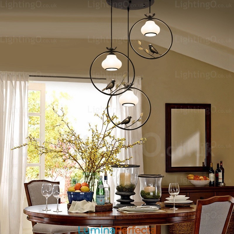 1 Lumină Country Rustic Rural Pendant Lampă cu Abajur din Sticlă