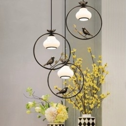 1 Lumină Country Rustic Rural Pendant Lampă cu Abajur din Sticlă