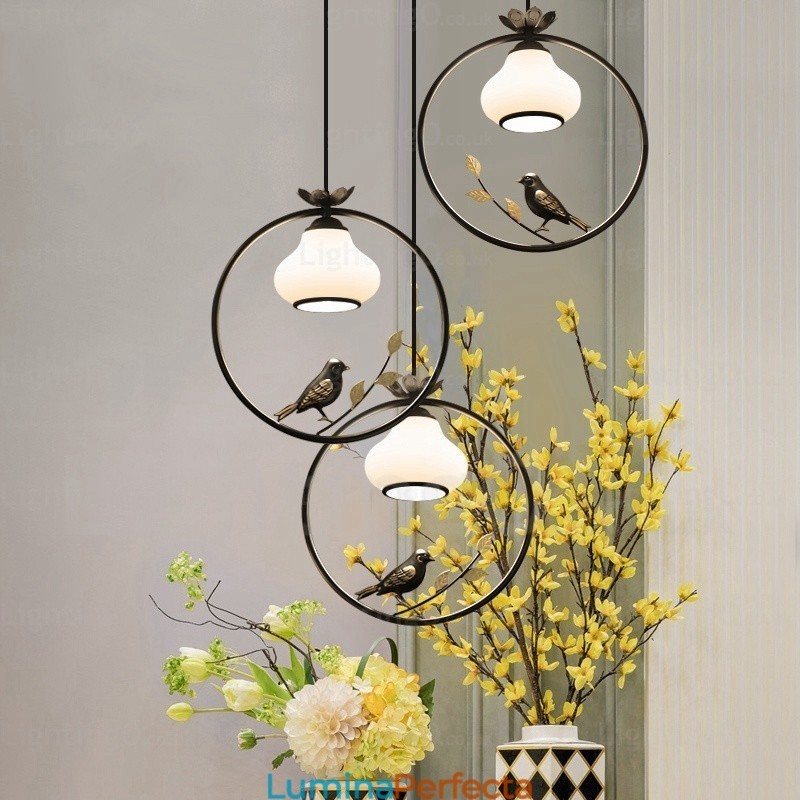 1 Lumină Country Rustic Rural Pendant Lampă cu Abajur din Sticlă
