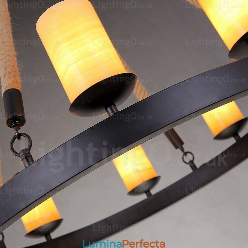 Lampă cu suspendare vintage retro cu 8 lumini cu abajur de marmură