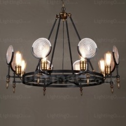 Lampă de suspendare vintage retro cu 6 lumini cu abajur din sticlă