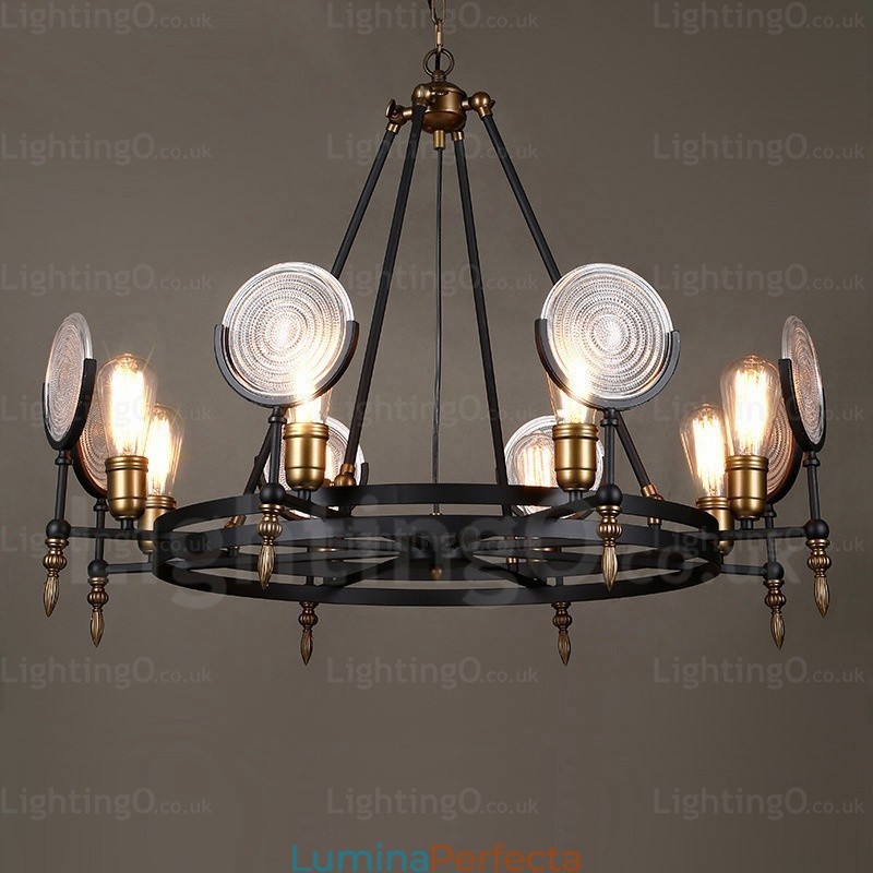 Lampă de suspendare vintage retro cu 6 lumini cu abajur din sticlă