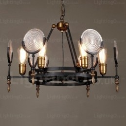 Lampă de suspendare vintage retro cu 6 lumini cu abajur din sticlă
