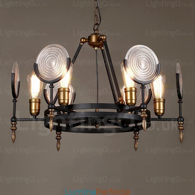 Lampă de suspendare vintage retro cu 6 lumini cu abajur din sticlă