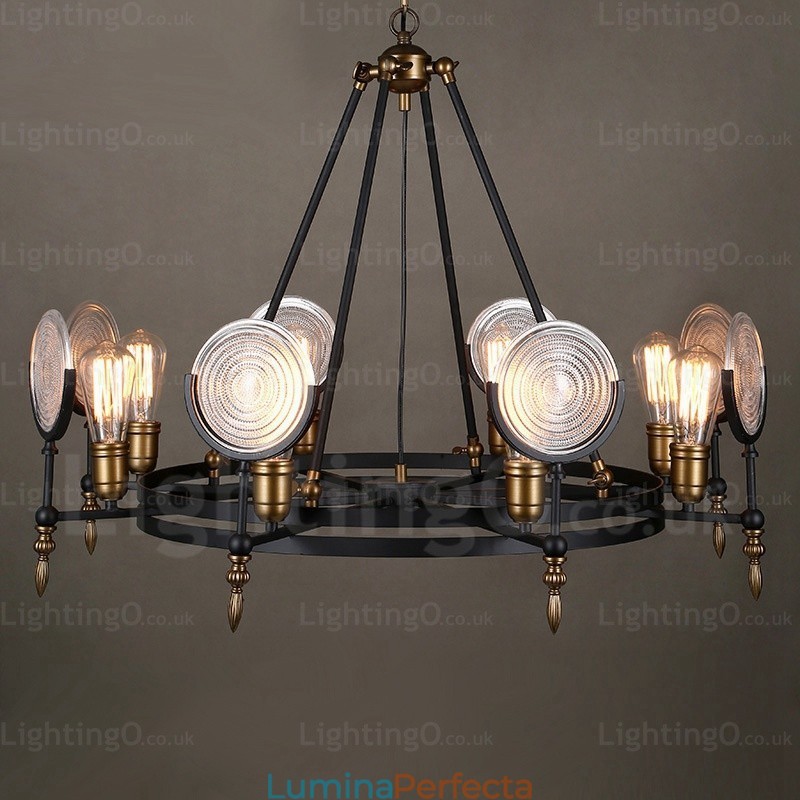 Lampă de suspendare vintage retro cu 6 lumini cu abajur din sticlă