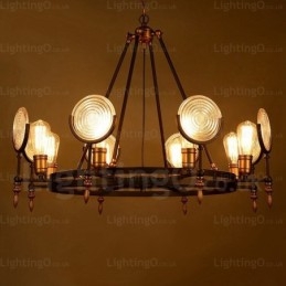 Lampă de suspendare vintage retro cu 6 lumini cu abajur din sticlă