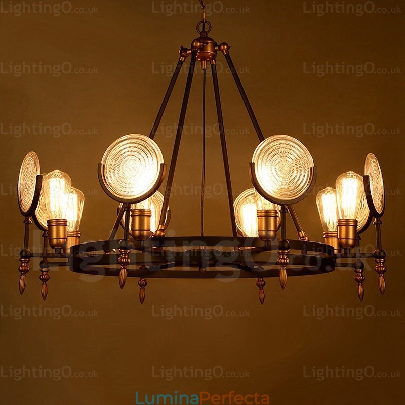 Lampă de suspendare vintage retro cu 6 lumini cu abajur din sticlă