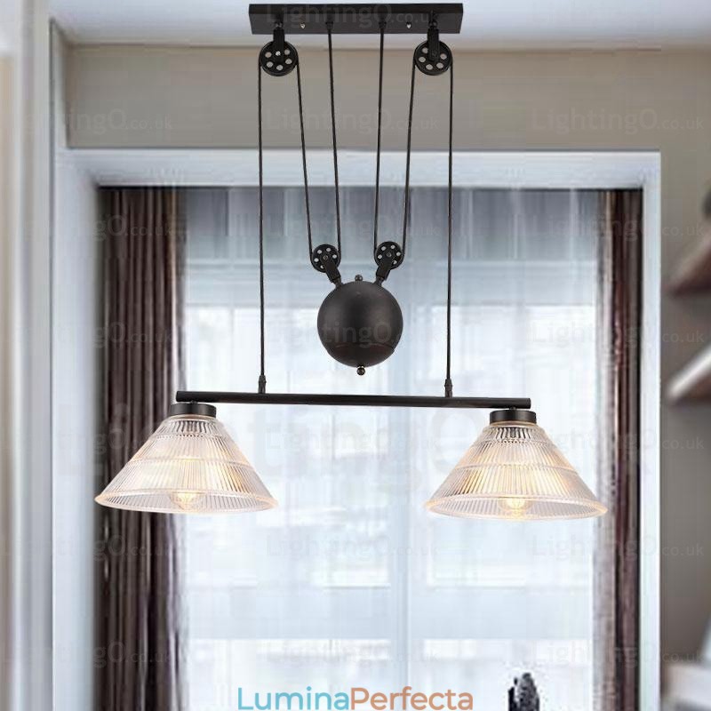 Lampă suspendată modernă contemporană cu 2 lumini cu abajur din sticlă