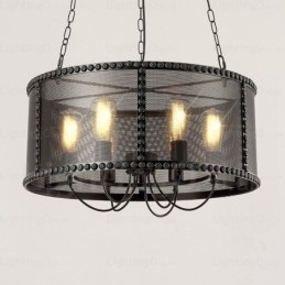 Lampă de suspendare vintage retro cu 6 lumini cu abajur din oțel inoxidabil