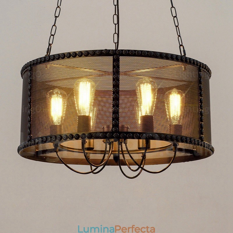 Lampă de suspendare vintage retro cu 6 lumini cu abajur din oțel inoxidabil