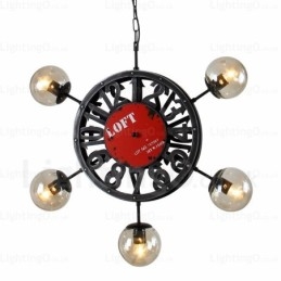 Lampă suspendată vintage retro cu 5 lumini cu abajur din sticlă