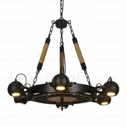 Lampă de suspendare vintage retro cu 6 lumini cu abajur din oțel inoxidabil