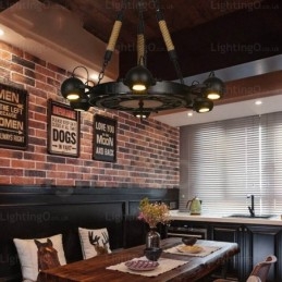 Lampă de suspendare vintage retro cu 6 lumini cu abajur din oțel inoxidabil