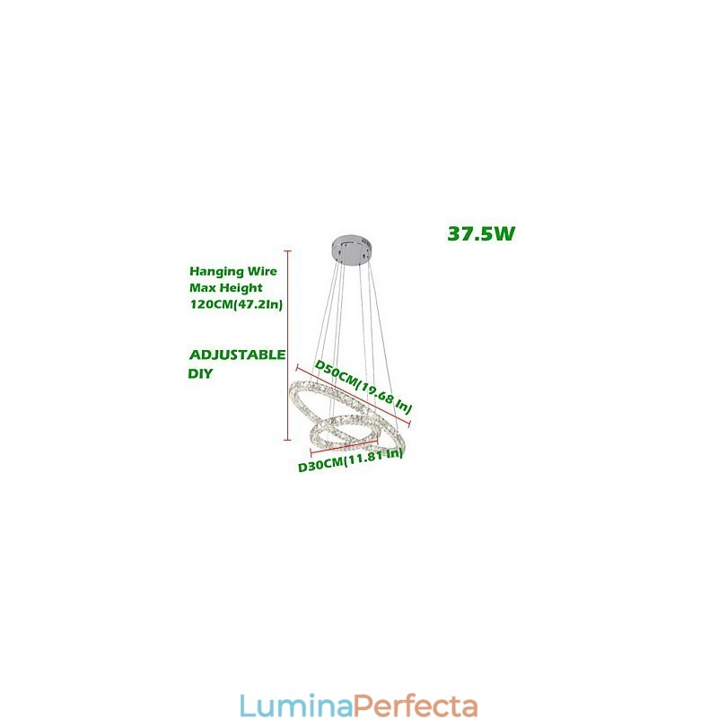 Lumină suspendată din cristal Modern 2 inele Trei laturi K9 Plafoniere de interior din cristal Corpuri de iluminat