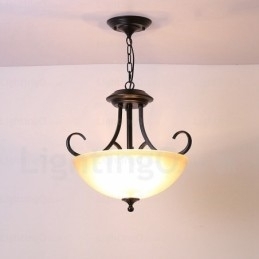 Lampă de suspendare rustică rustică cu 3 lumini cu abajur din sticlă