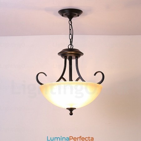 Lampă de suspendare rustică rustică cu 3 lumini cu abajur din sticlă