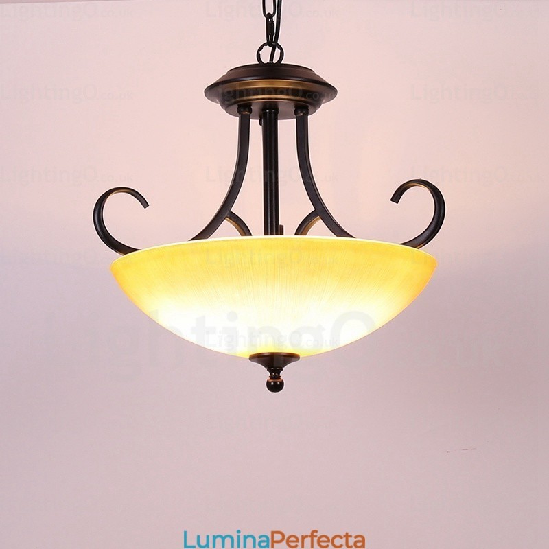Lampă de suspendare rustică rustică cu 3 lumini cu abajur din sticlă