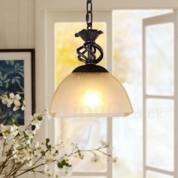 Lampă de suspendare rustică rustică cu 1 lumină cu abajur din sticlă