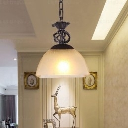 Lampă de suspendare rustică rustică cu 1 lumină cu abajur din sticlă