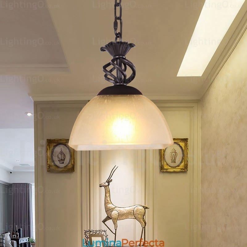 Lampă de suspendare rustică rustică cu 1 lumină cu abajur din sticlă