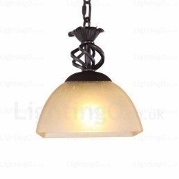 Lampă de suspendare rustică rustică cu 1 lumină cu abajur din sticlă