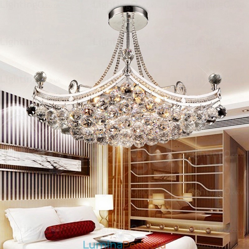 Lampă suspendată modernă și contemporană cu 5 lumini cu abajur de cristal