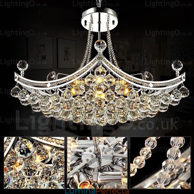 Lampă suspendată modernă și contemporană cu 5 lumini cu abajur de cristal