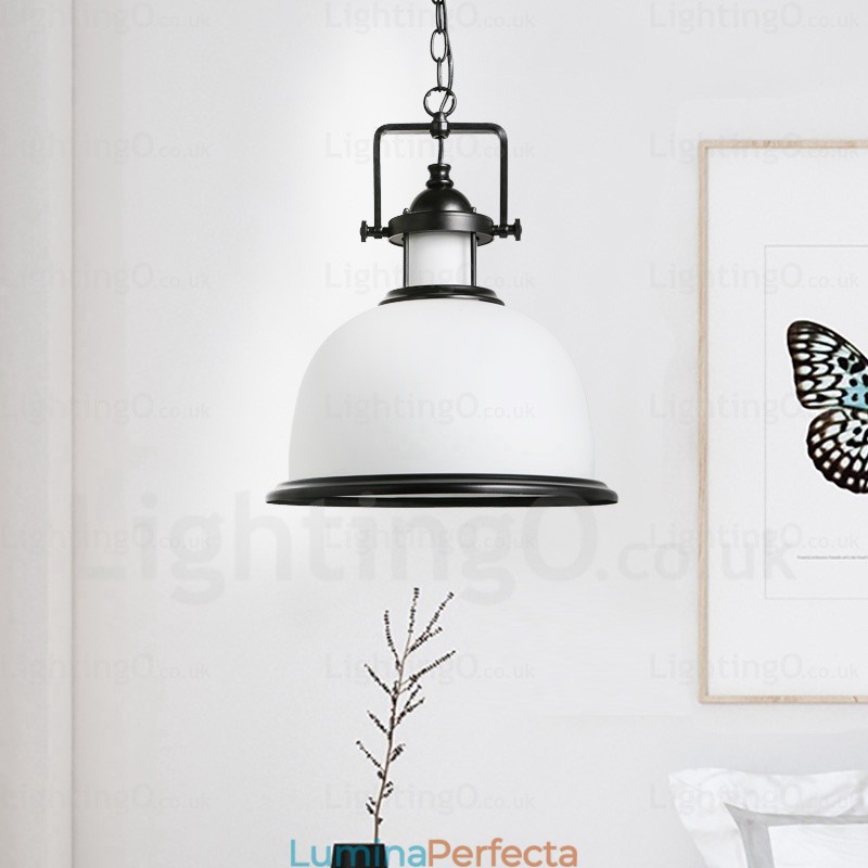 Lampă de suspendare rustică rustică cu 1 lumină cu abajur din sticlă