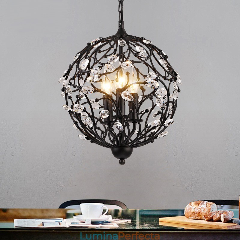 Lampă cu pandantiv din cristal retro vintage cu 3 lumini