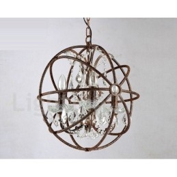 4 Lumini Diametru 40CM Vintage Glob de Cristal Pictura Candelabru din Metal Rusty Color Pendant Lampă