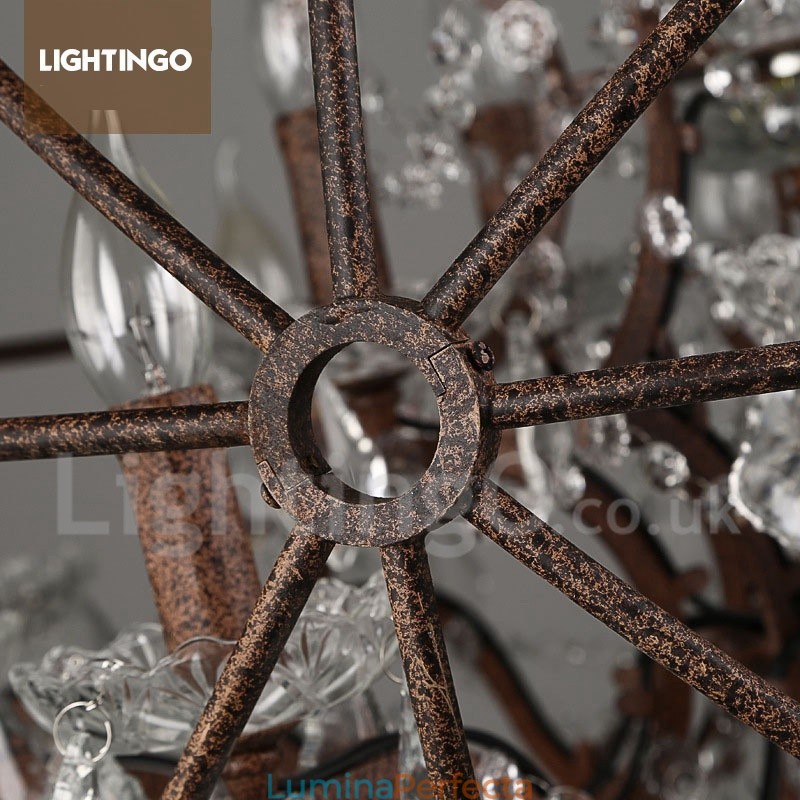 4 Lumini Diametru 40CM Vintage Glob de Cristal Pictura Candelabru din Metal Rusty Color Pendant Lampă