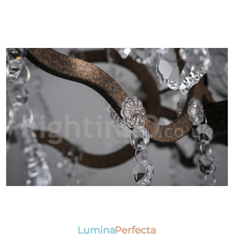 6 lumini diametru 60 cm candelabru din metal cu pictură de cristal vintage, culoare fier ruginit, lumina suspendată