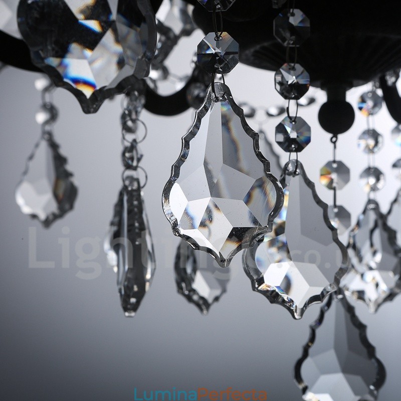 6 lumini diametru 60 cm candelabru din metal cu pictură de cristal vintage, culoare fier ruginit, lumina suspendată