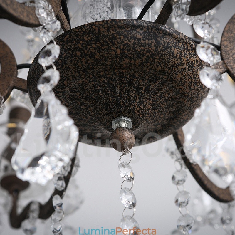6 lumini diametru 60 cm candelabru din metal cu pictură de cristal vintage, culoare fier ruginit, lumina suspendată