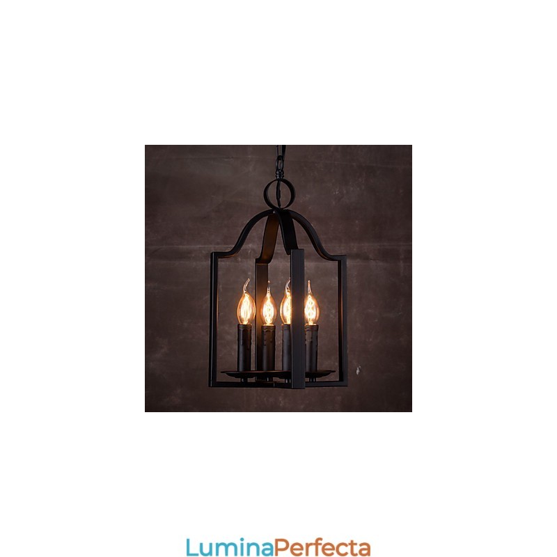 Lampă suspendată cu 4 lumini, vintage, minimalistă, cu pictură din fier