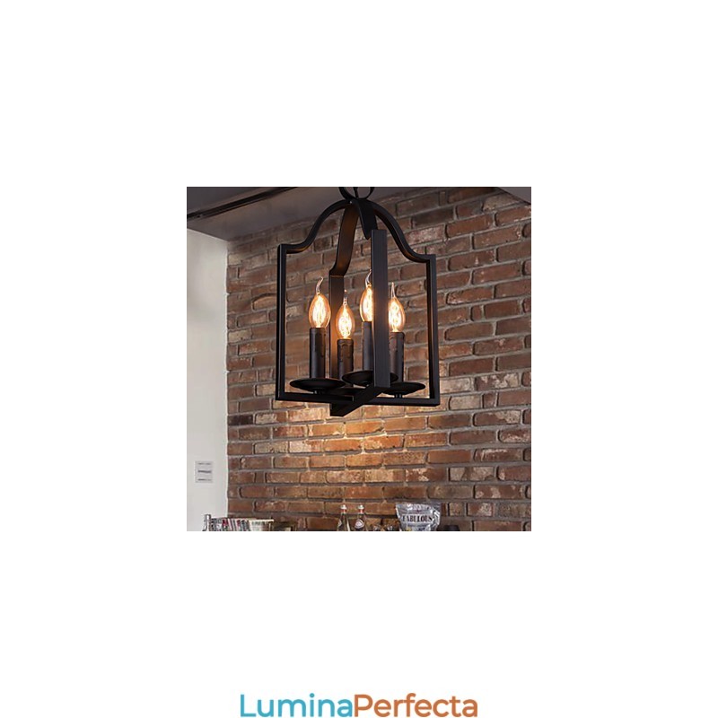 Lampă suspendată cu 4 lumini, vintage, minimalistă, cu pictură din fier