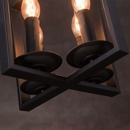 Lampă suspendată cu 4 lumini, vintage, minimalistă, cu pictură din fier