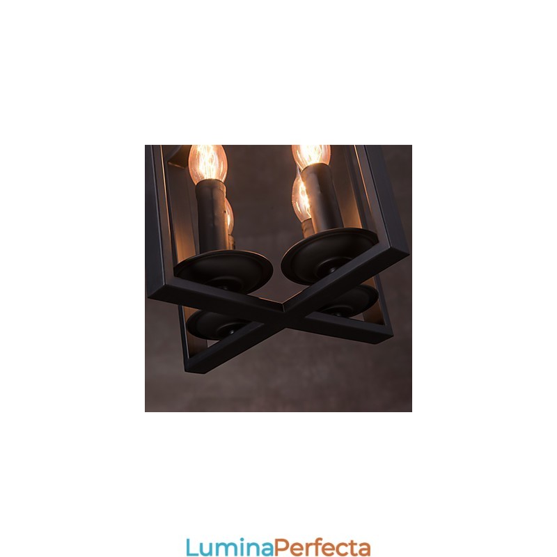 Lampă suspendată cu 4 lumini, vintage, minimalistă, cu pictură din fier