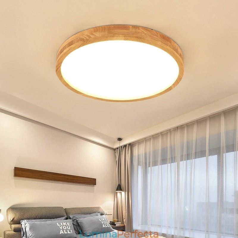 Plafoniera rotundă ultra subțire din lemn Plafoniera din lemn masiv din acril Nordic Lights