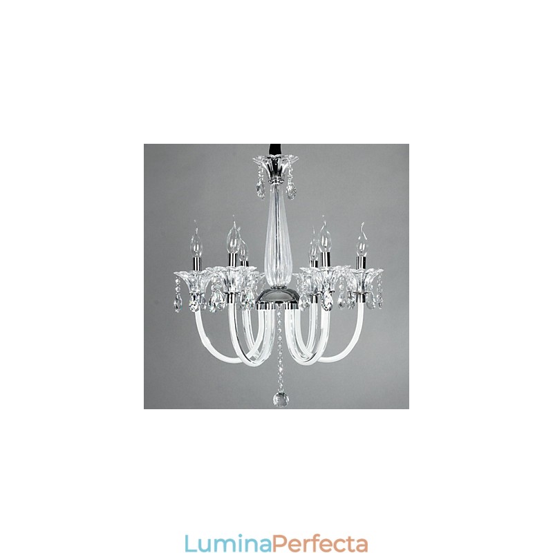Candelabru American Style Lodge 6 Lumini Cu Abajur De Sticlă