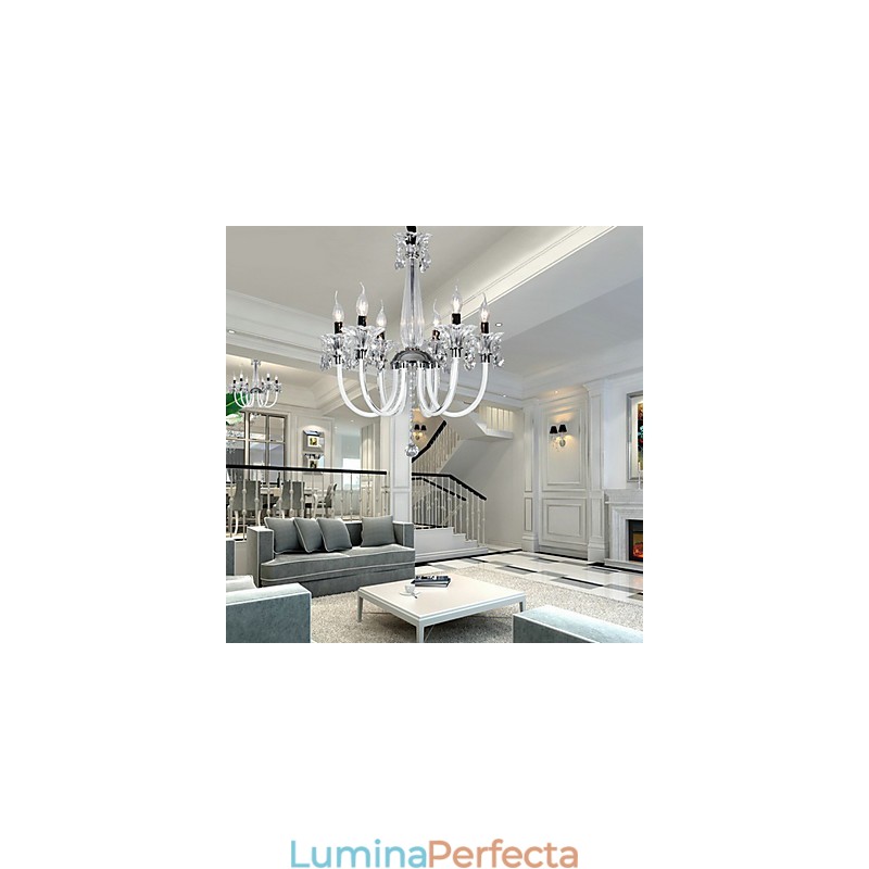 Candelabru American Style Lodge 6 Lumini Cu Abajur De Sticlă