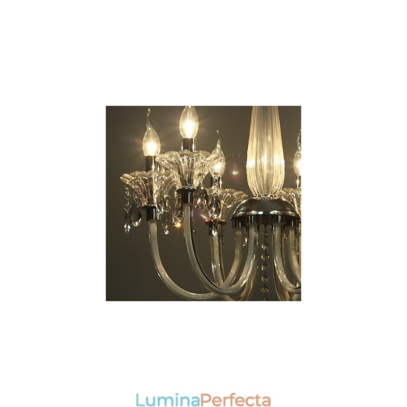 Candelabru American Style Lodge 6 Lumini Cu Abajur De Sticlă