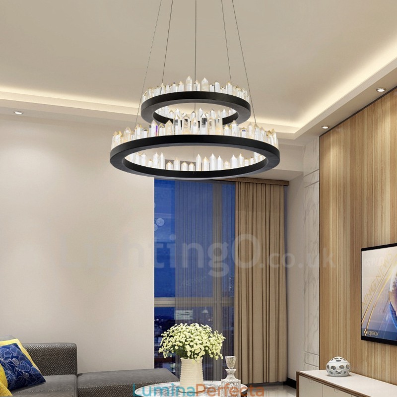 Lampă suspendată din cristal dublu cerc la modă modernă