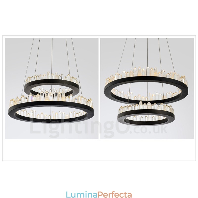 Lampă suspendată din cristal dublu cerc la modă modernă