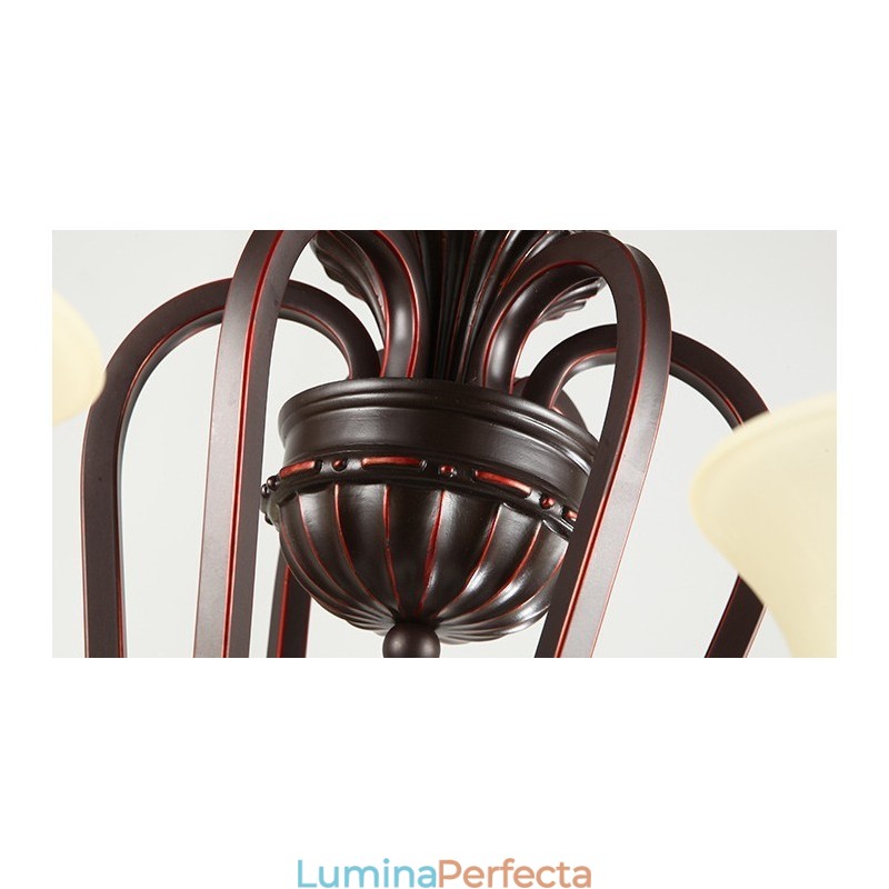 Candelabru din metal cu 24 de lumini tavan înalt, vintage, cu pictură pe insulă, cu abajururi de sticlă. Tavan înalt