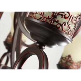 Candelabru din metal cu 24 de lumini tavan înalt, vintage, cu pictură pe insulă, cu abajururi de sticlă. Tavan înalt