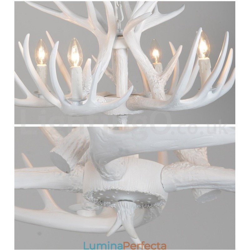 Candelabru cu 4 lumini, rustic, artistic, retro Antler alb
